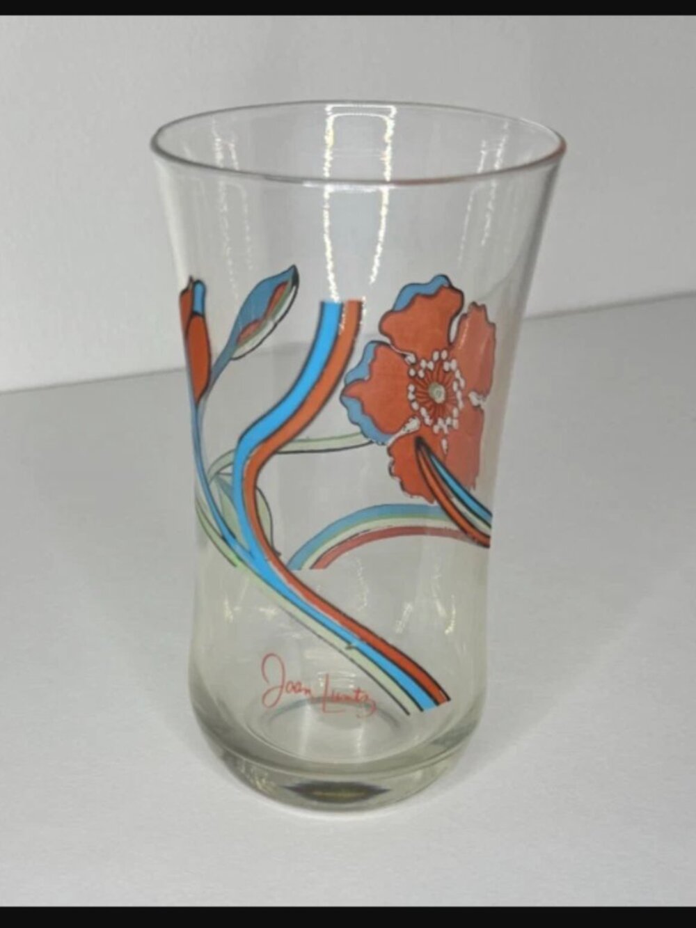 Vintage Joan Luntz MCM Poppy Glass Tumbler